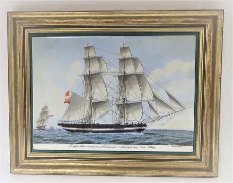 Bing & Grondahl. Porcelain. Danish ship portraits. Picture of Briggen "Sara". 
Dimensions: Width 38 * 30 cm. 3500 have been produced and this is no. 498.