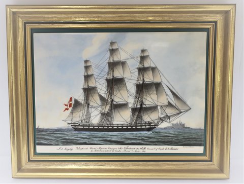 Bing & Grondahl. Porcelain. Danish ship portraits. Image of the frigate 
"Frederick the Siette". Dimensions: Width 38 * 30 cm. 3500 have been produced 
and this number is 1883.