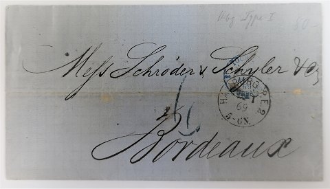 Portobrev fra Hamburg til Bordeaux over Paris. 22.01.1869