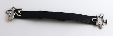 Georg Jensen. Sterling bracelet "Splash". Black leather. Henning Koppel. Model 
429b.