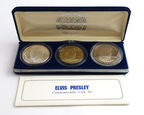 Marshall Islands. Elvis Presley mindesæt fra 1993. $50 sølv, $10 messing, $5 
kobbernikkel
