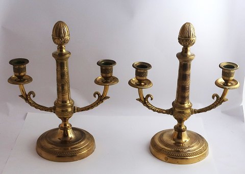 Pair of French Gilded ormolu Candlesticks c. 1810.