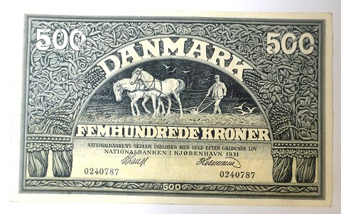 Dänemark. Banknote DKK 500 1931.