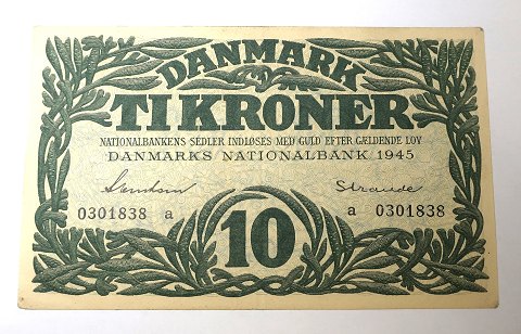 Dänemark. DKK 10 Banknote 1945 a. Qualität 1+