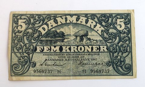 Danmark. Pengeseddel 5 kr. 1942 H.