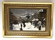 Bing & Gröndahl. Porzellanmalerei. Motiv von Paul Fischer. Wintertag am 
Gammeltorv. Größe inklusive Rahmen, 47 * 33 cm. Produziert 1750 Stück. Dieses 
hat die Nummer 40